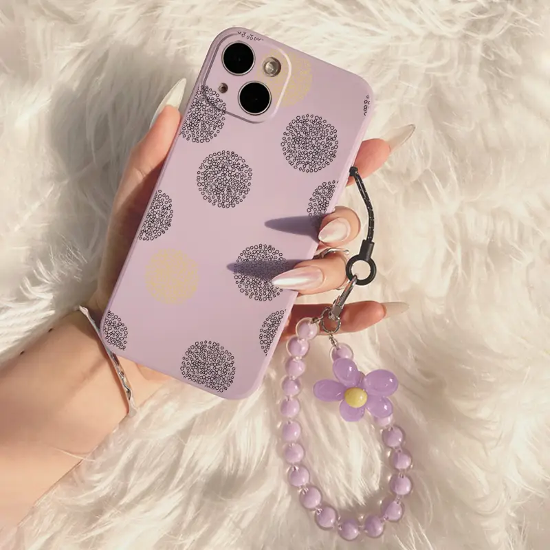 サークルグラフィック電話ケース ビーズストラップ付き iphone サークルグラフィック電話ケース ビーズストラップ付き iphone